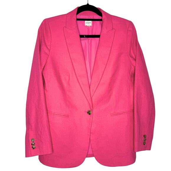 J.Crew Factory Linen Blend Long Sleeve Holland One Button Blazer Jacket 6 Pink - Picture 1 of 11